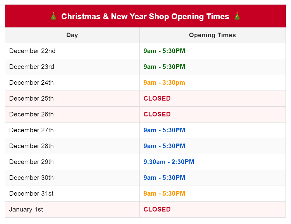 EcigZoo 2025 Christmas Shop Opening Times