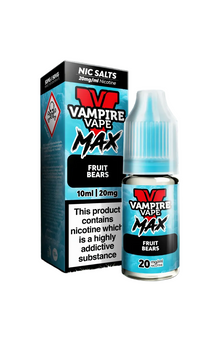 Vape Juice Bottle with Box, Blue in colour with the brand Vampire Vape Max on and Flavour Fruit Bears