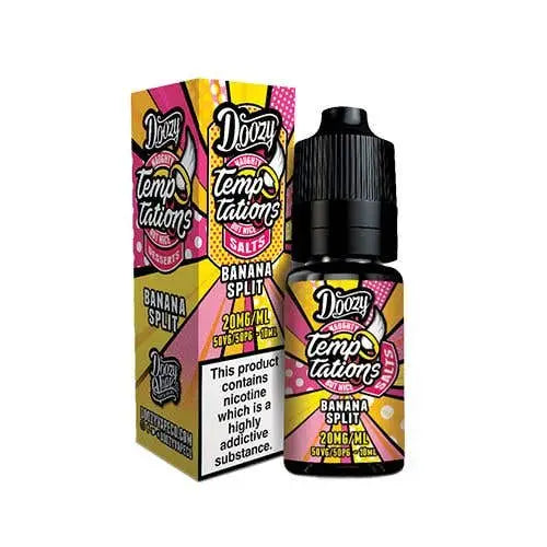 Doozy Vape Temptations Nic Salts 10mg and 20mg Banana Split e-liquid