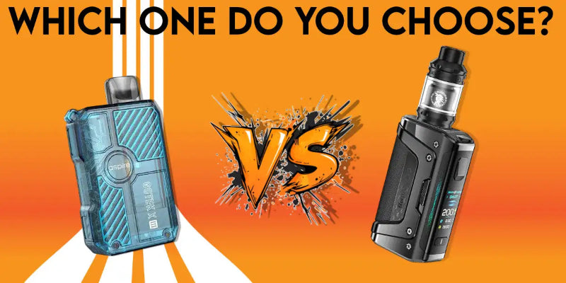 Pod vape kit and large DL kit on an orange background