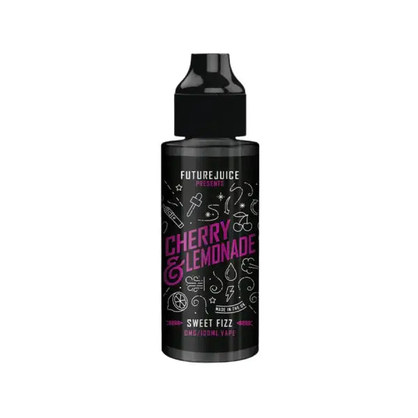 Black bottle of Future Juice Cherry & Lemonade Sweet Fizz on a white background