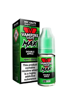 Vape Juice Bottle with Box, Green in colour with the brand Vampire Vape Max on and Flavour Double Apple
