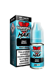 Vape Juice Bottle with Box, Blue in colour with the brand Vampire Vape Max on and Flavour Fruit Bears