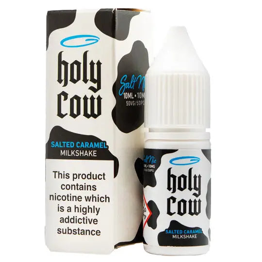 Holy Cow nic salts in 10mg or 20mg Salted Caramel Milkshake