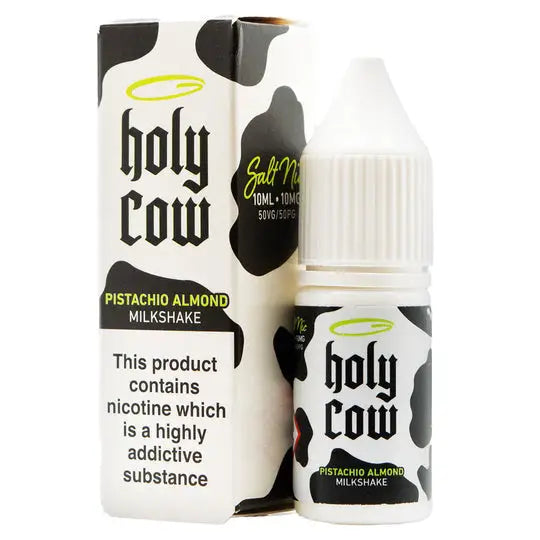 Holy Cow nic salts in 10mg or 20mg Pistachio Almond Milkshake