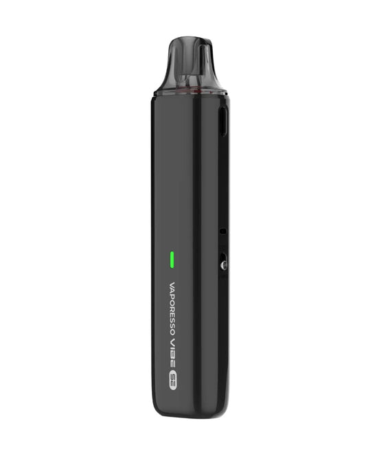 Black electronic device with a green light on a white background